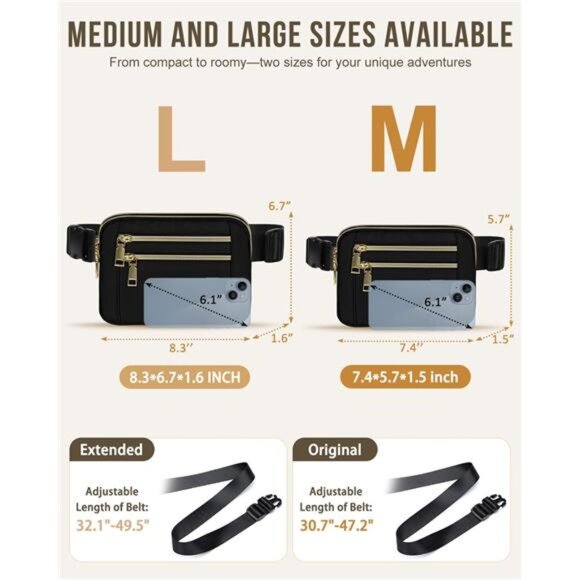 Fanny Packs for Women Fashion Waist Packs Bag with Adjustable Strap and 4 Zipper - Picture 5 of 7